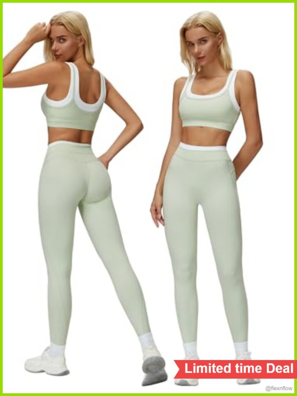 Two Piece Workout Set Layered Sports Bra High Waist Leggings